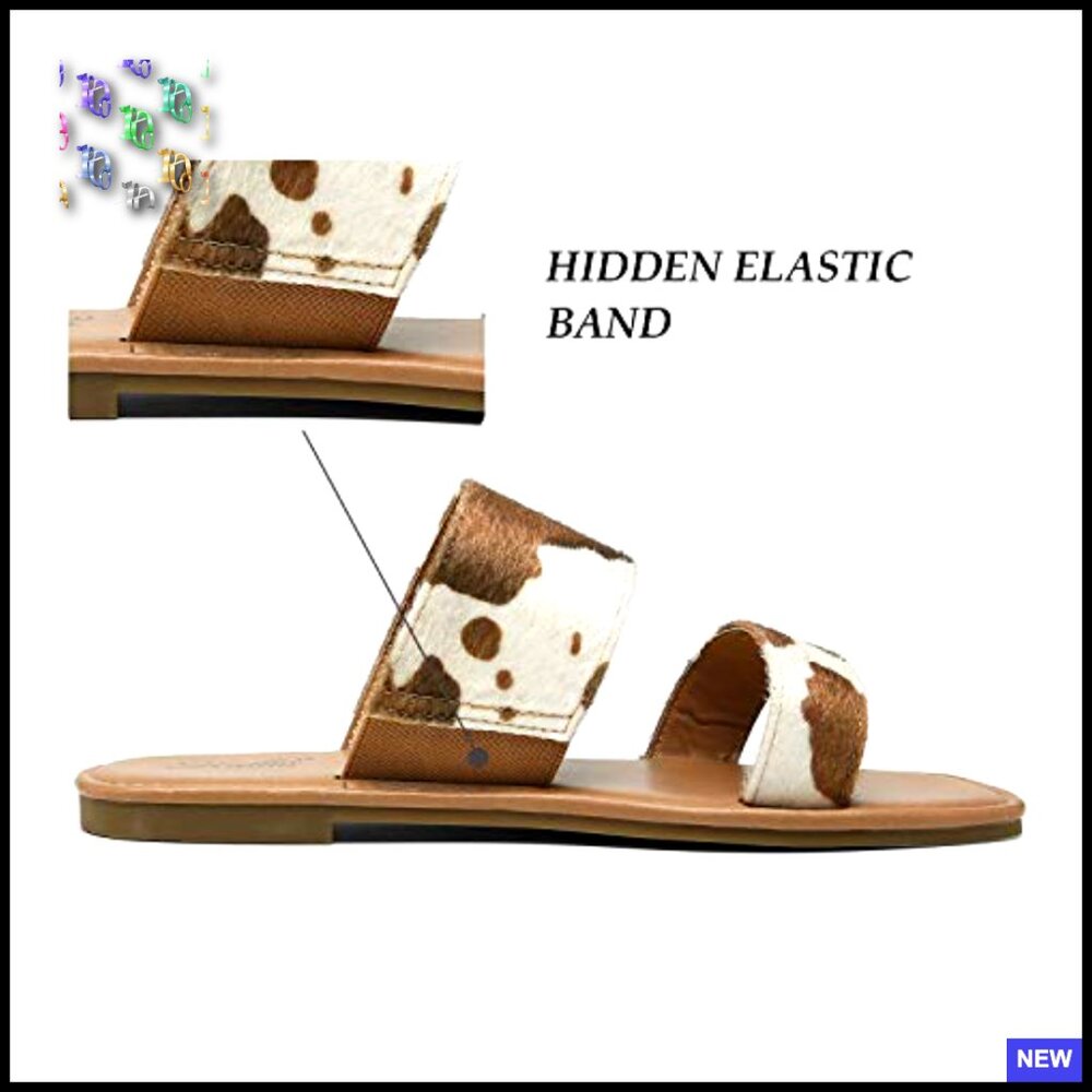 Two Strap Slide Sandals Open Toe Square Flat Mini… - image 4